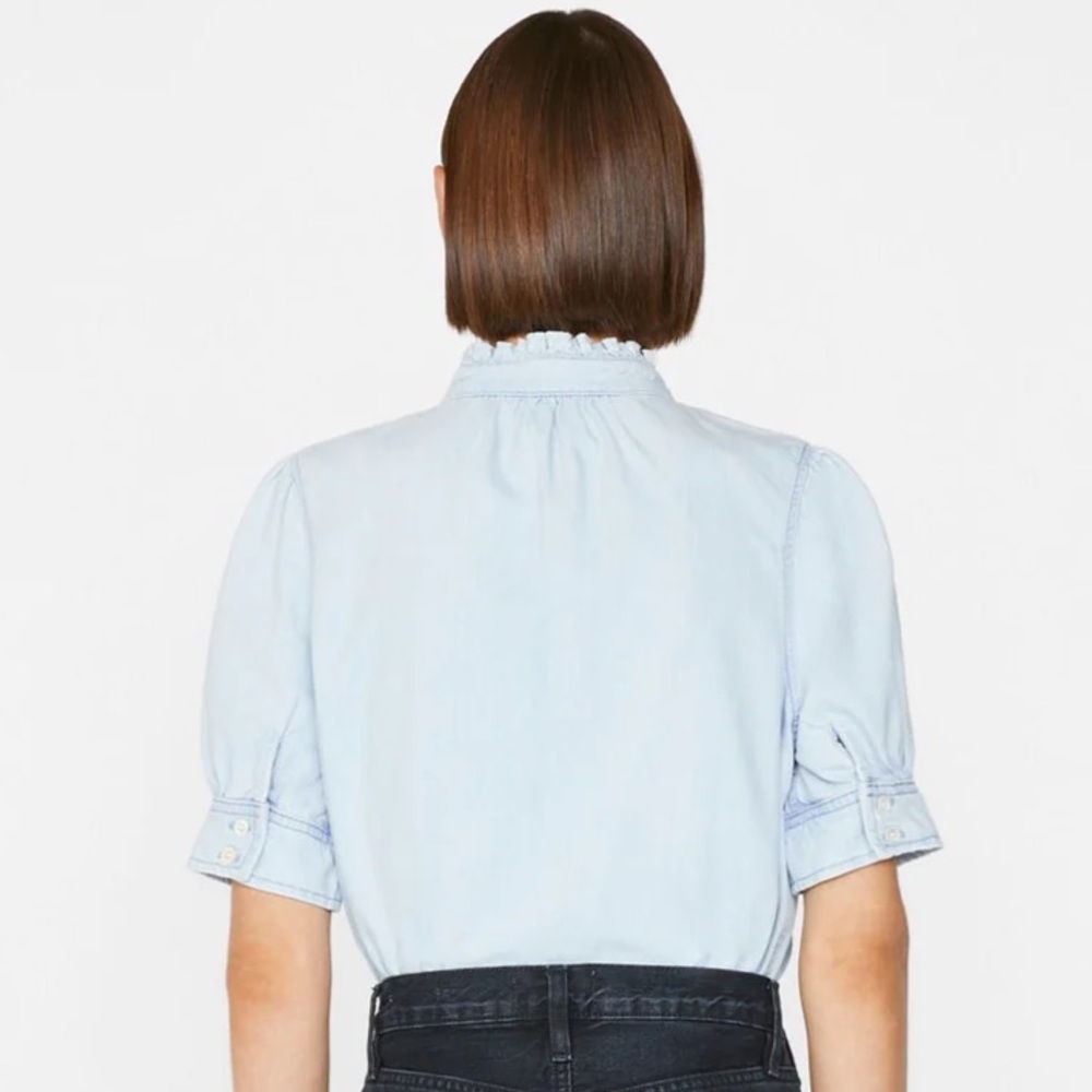 Frame‎ Denim Frame Deep V Ruffle Collar Top Size L - Picture 8 of 14